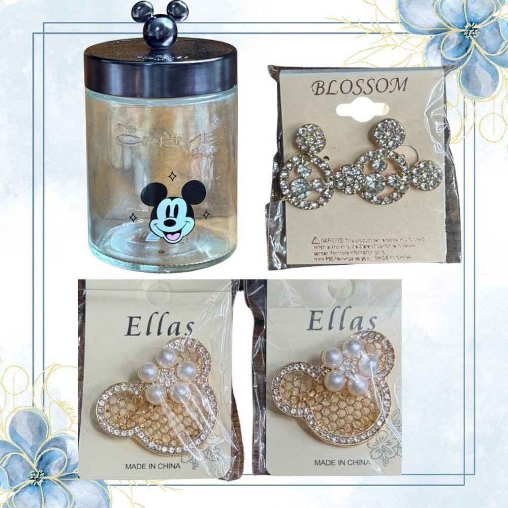 Crème Shop Vanity Jar and Jewelry Bundle: 2 Ella’s Brooches, 1 Blossom Earrings